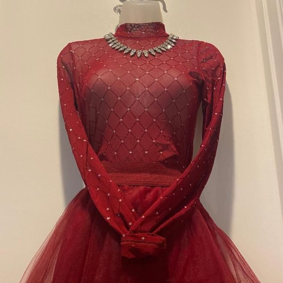 RUE 21 Blood Red Multi layered Tule Tutu Skirt with Blashe Blood Red Sheer Top - Picture 4 of 6